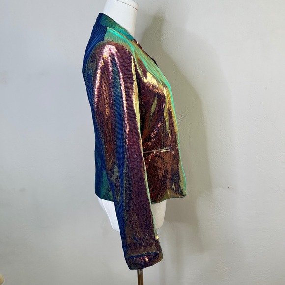 BLANKNYC Iridescent Sequin Blazer Size XS Blue Green Jacket Open Front Formal - Picture 6 of 12